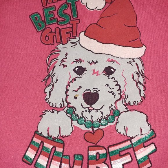 Girls Pink Holiday Dog Sweatshirt SM - Picture 2 of 2